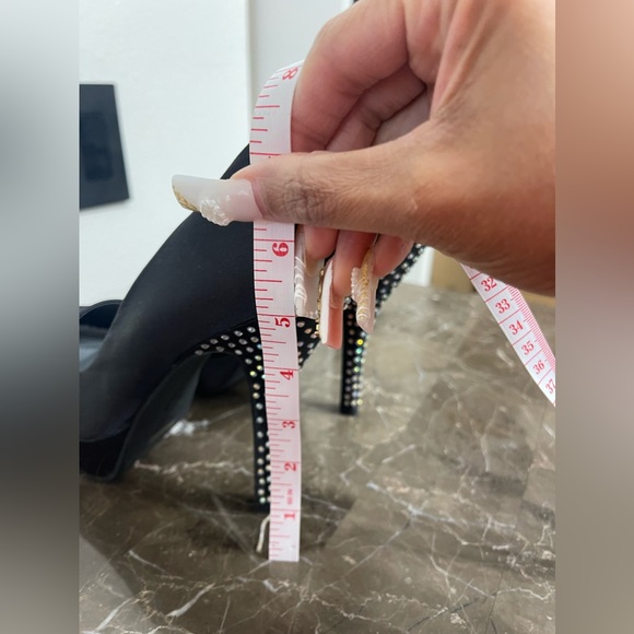 Size 8, Silk Black Pumps with Rhinestones on Heel - Picture 7 of 9